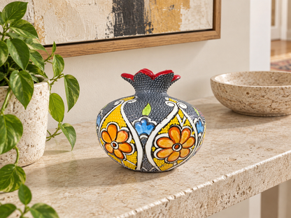 Ceramic Pomegranate Vase, 4 Inch Textured Decorative Ornament