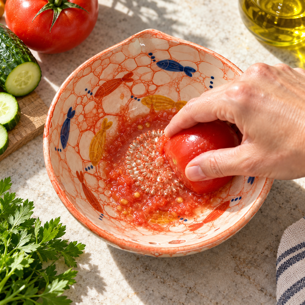 Herb Stripper Bowl & Garlic Grater Ceramic Ginder Bowl for Herbs, Ginger & Parmesan Kitchen Essential