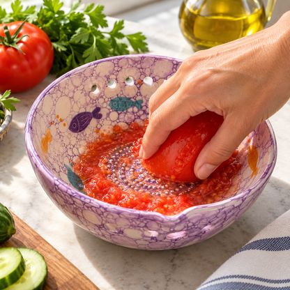 Herb Stripper Bowl & Garlic Grater Ceramic Ginder Bowl for Herbs, Ginger & Parmesan Kitchen Essential