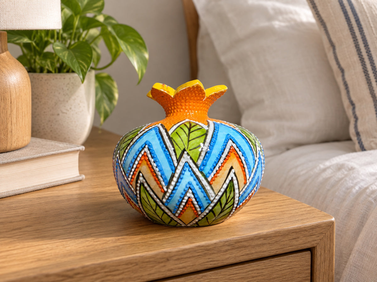 Ceramic Pomegranate Vase, 4 Inch Textured Decorative Ornament