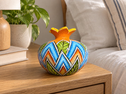 Ceramic Pomegranate Vase, 4 Inch Textured Decorative Ornament