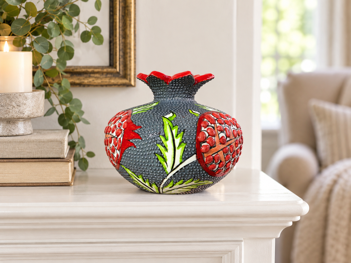 Ceramic Pomegranate Vase, 4 Inch Textured Decorative Ornament