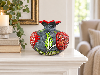 Ceramic Pomegranate Vase, 4 Inch Textured Decorative Ornament
