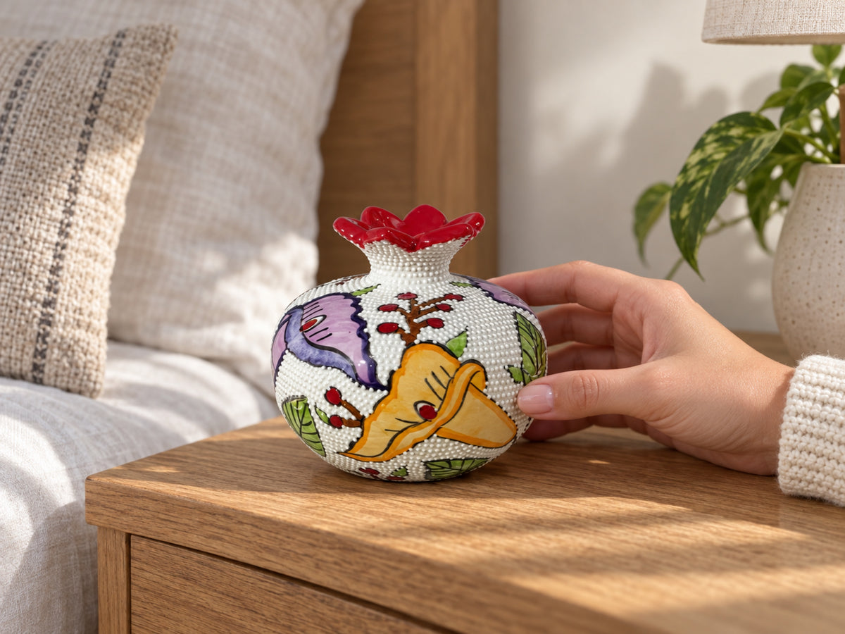 Ceramic Pomegranate Vase, 4 Inch Textured Decorative Ornament