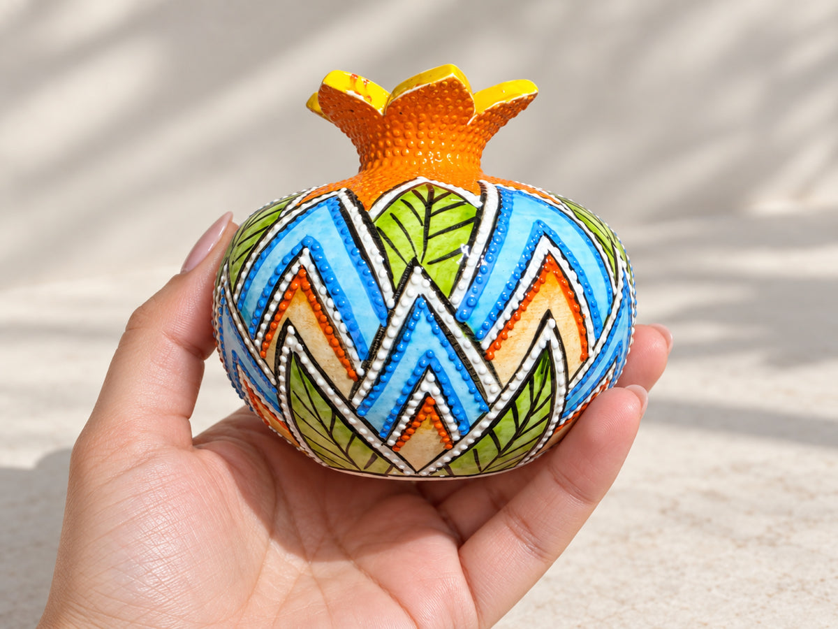 Ceramic Pomegranate Vase, 4 Inch Textured Decorative Ornament
