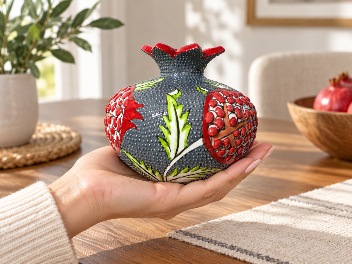 Ceramic Pomegranate Vase, 4 Inch Textured Decorative Ornament