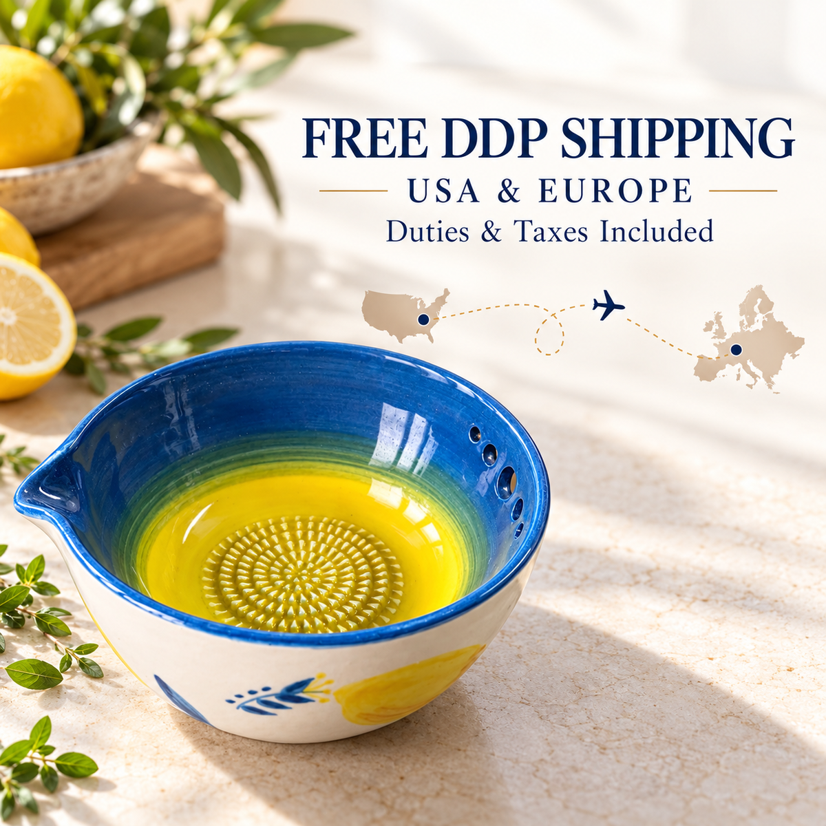 Lemon Herb Stripper Bowl & Garlic Grater Ceramic Ginder Bowl Ginger & Parmesan Kitchen Essential