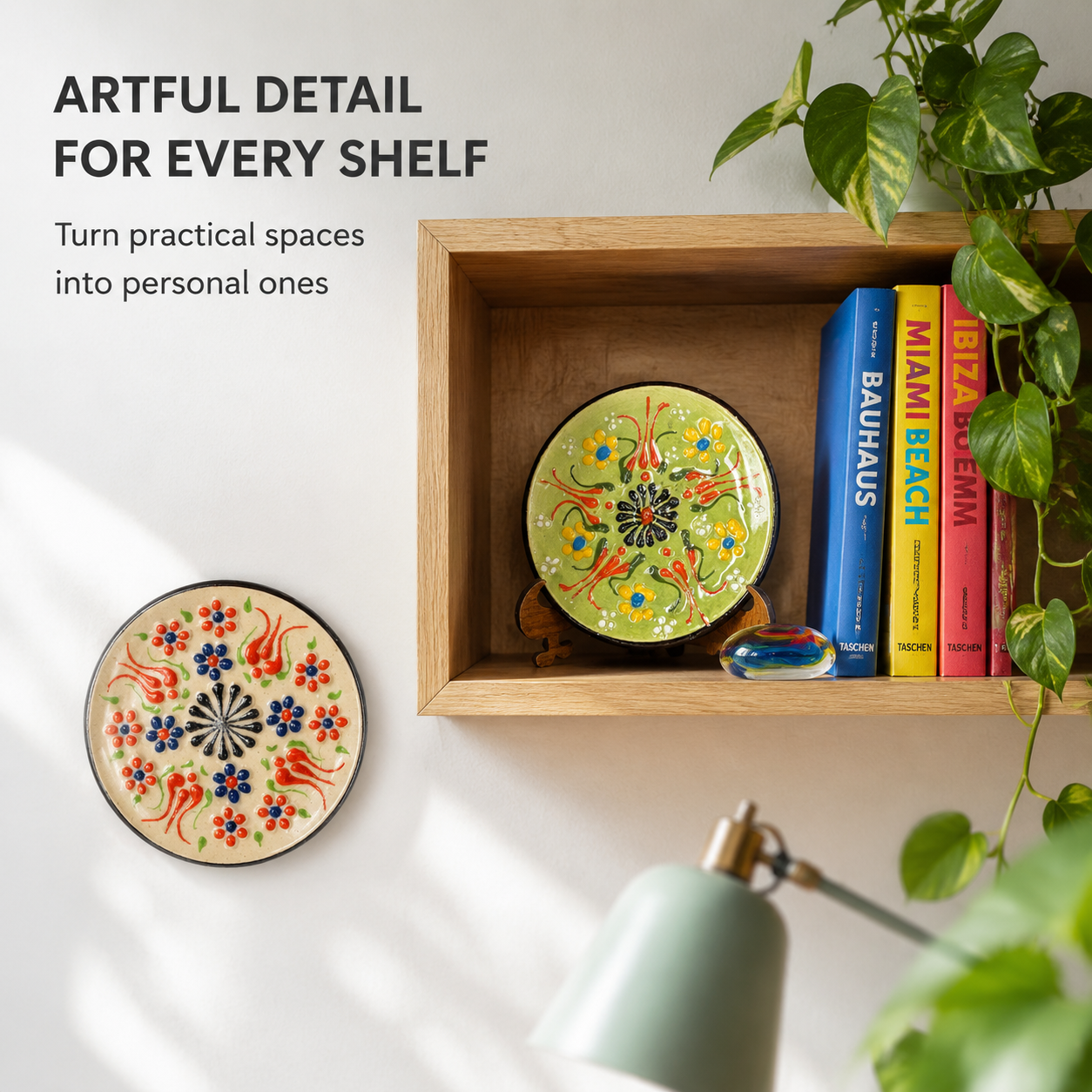 Decorative Ceramic Plate with Stand, 3" Handmade Ceramic Platter (8 cm) Decorative Dish, Home Decor