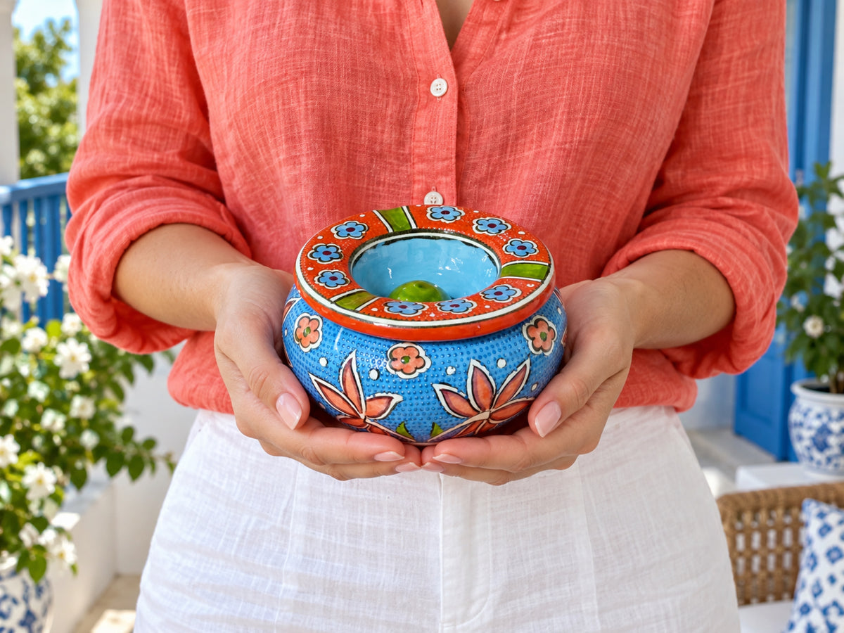 Handmade Ceramic Ashtray with Lid, 5 Inch Hand Painted Floral Outdoor Ashtray