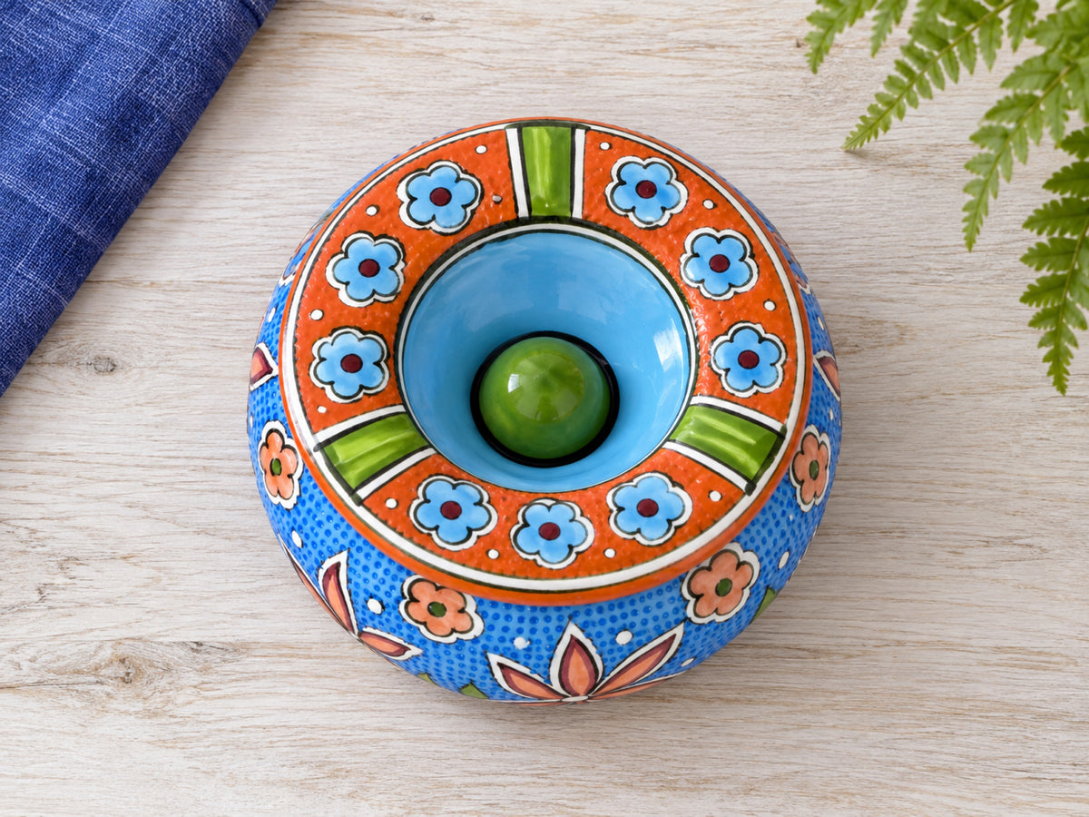Handmade Ceramic Ashtray with Lid, 5 Inch Hand Painted Floral Outdoor Ashtray