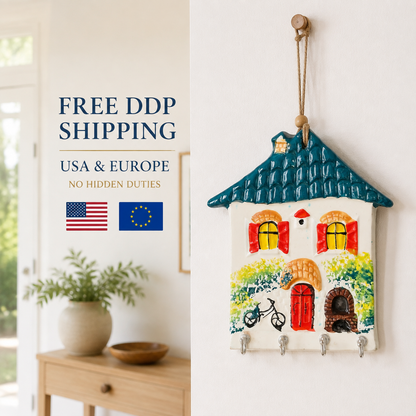 Free DDP shipping to the USA and Europe for the teal roof ceramic key holder