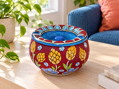Handmade Ceramic Ashtray with Lid, 5 Inch Hand Painted Floral Outdoor Ashtray