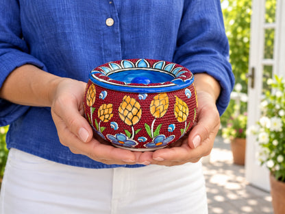 Handmade Ceramic Ashtray with Lid, 5 Inch Hand Painted Floral Outdoor Ashtray