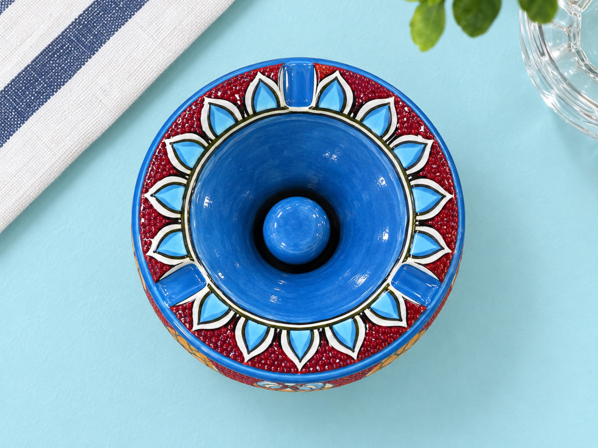 Handmade Ceramic Ashtray with Lid, 5 Inch Hand Painted Floral Outdoor Ashtray