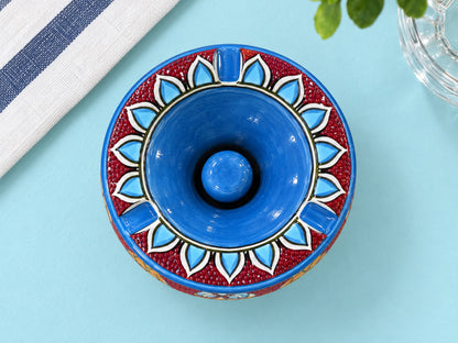 Handmade Ceramic Ashtray with Lid, 5 Inch Hand Painted Floral Outdoor Ashtray