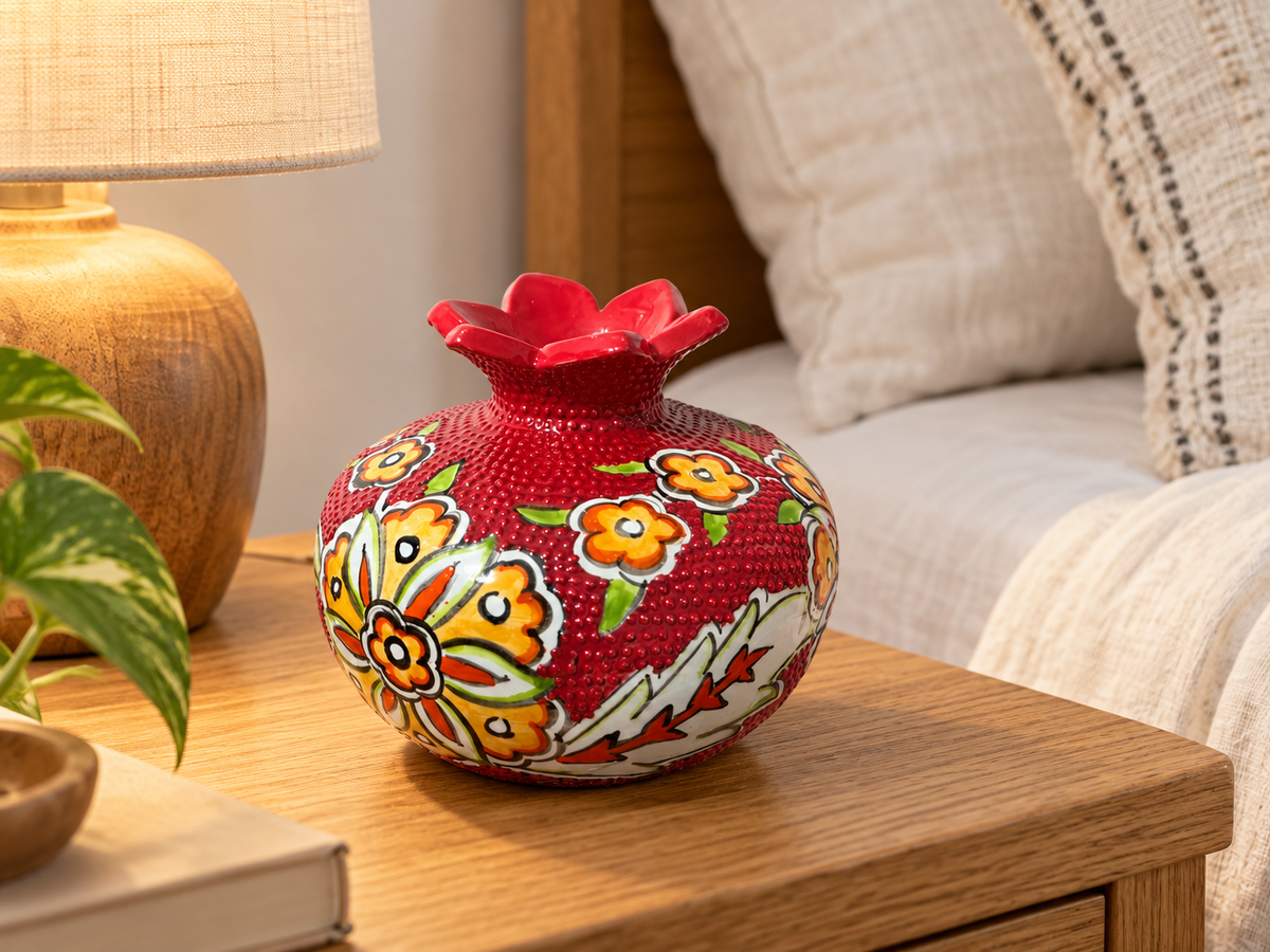Ceramic Pomegranate Vase, 4 Inch Textured Decorative Ornament
