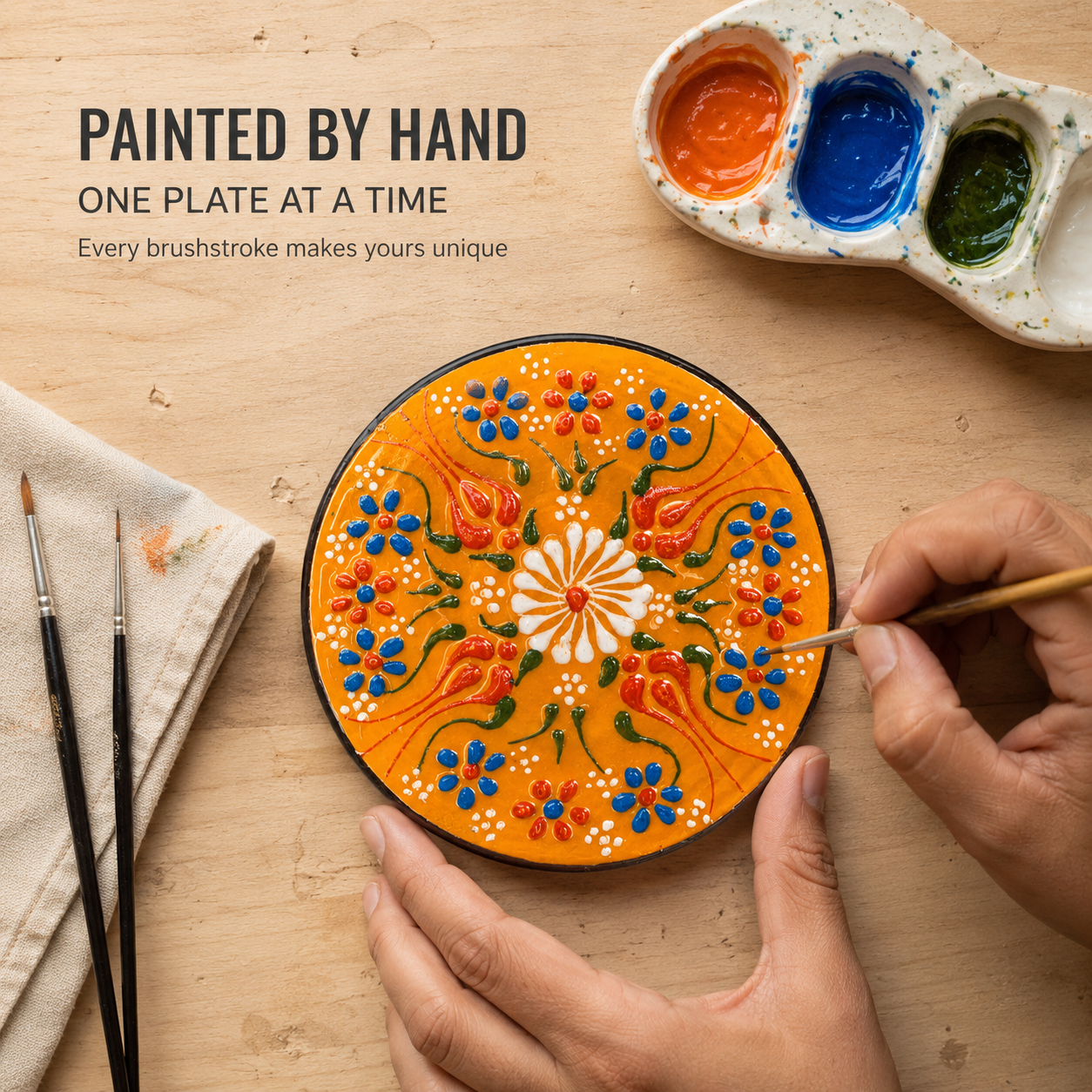 Decorative Ceramic Plate with Stand, 3" Handmade Ceramic Platter (8 cm) Decorative Dish, Home Decor