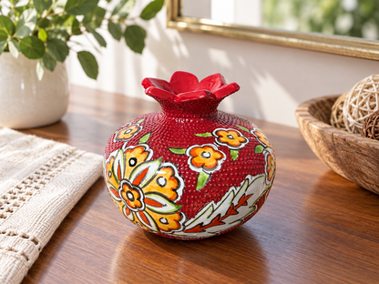 Ceramic Pomegranate Vase, 4 Inch Textured Decorative Ornament
