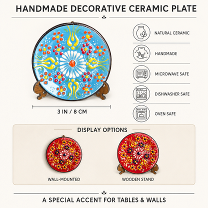 Decorative Ceramic Plate with Stand, 3" Handmade Ceramic Platter (8 cm) Decorative Dish, Home Decor