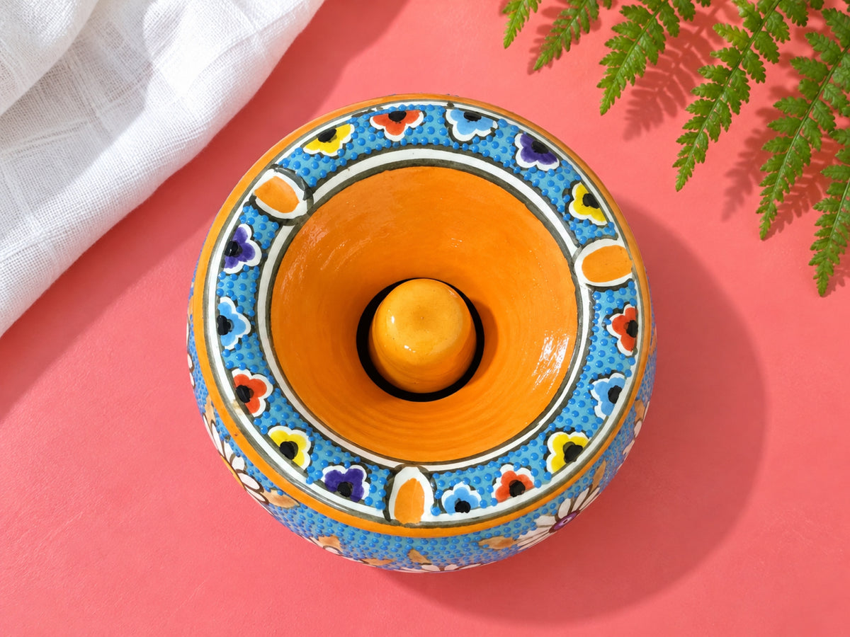 Handmade Ceramic Ashtray with Lid, 5 Inch Hand Painted Floral Outdoor Ashtray