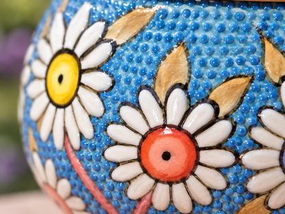 Handmade Ceramic Ashtray with Lid, 5 Inch Hand Painted Floral Outdoor Ashtray