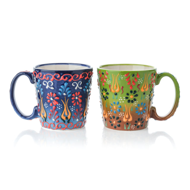 Handmade Ceramic Mugs, 8 Oz Coffee Mug, Navy & Pistachio Green Mugs, Set of 2 Mugs