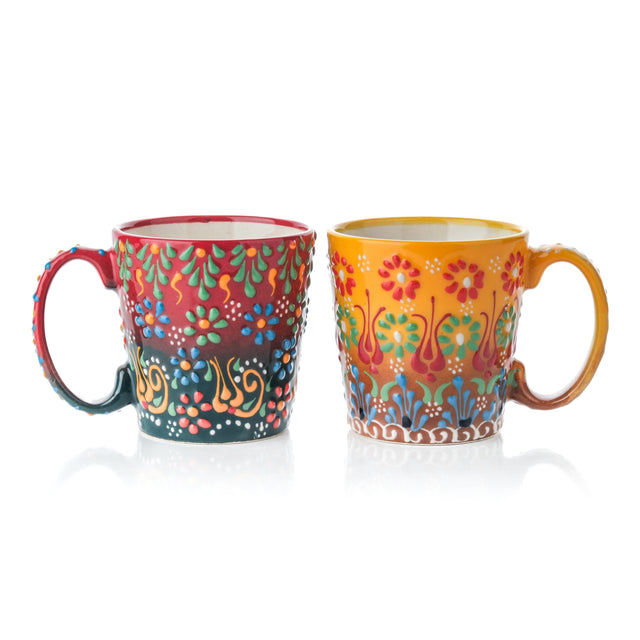 Handmade Ceramic Mugs, 8 Oz Coffee Mug, Red & Honey Yellow Mugs, Set of 2 Mugs