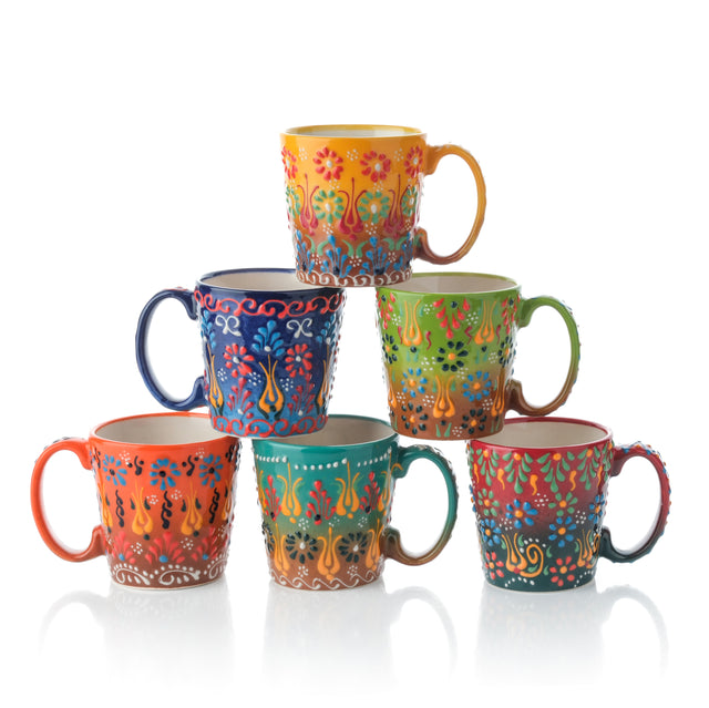 Handmade Ceramic Mugs, 8 Oz Coffee Mug, Set of 6 Mugs