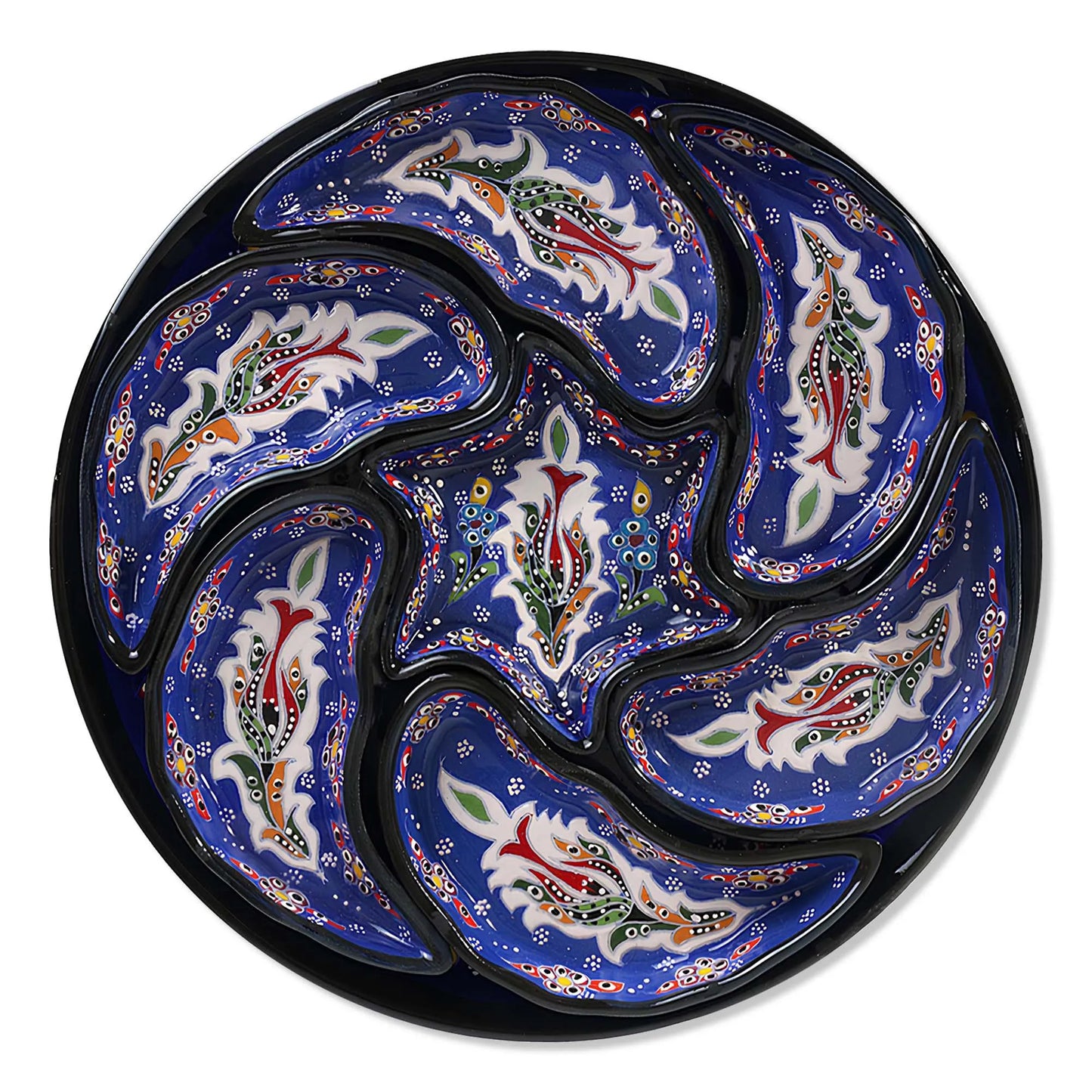 Blue Turkish Floral – 8 Piece Ceramic Snack Serving Tray Set, Handmade Appetizer Platters - EVANILIFE