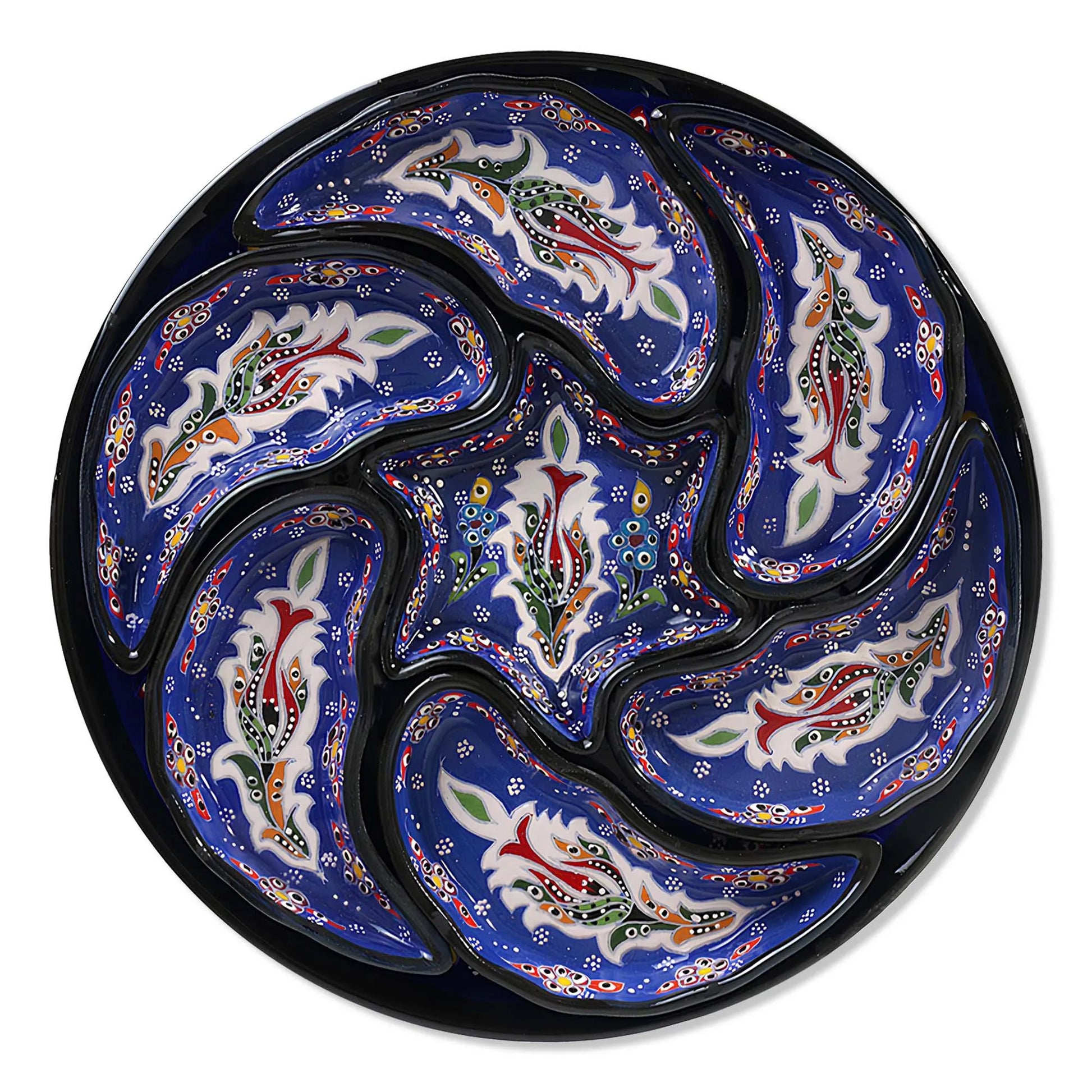 Blue Turkish Floral – 8 Piece Ceramic Snack Serving Tray Set, Handmade Appetizer Platters - EVANILIFE