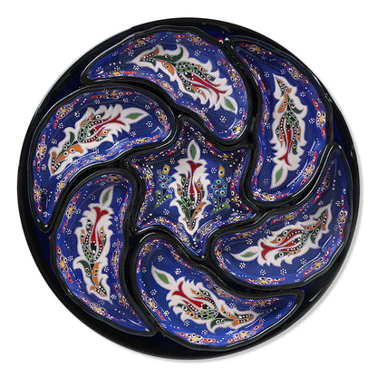Blue Turkish Floral – 8 Piece Ceramic Snack Serving Tray Set, Handmade Appetizer Platters - EVANILIFE