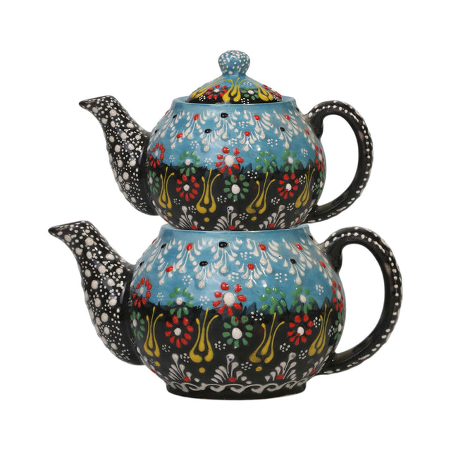 Handmade Turkish Ceramic Teapot – Blue Floral Mosaic Design