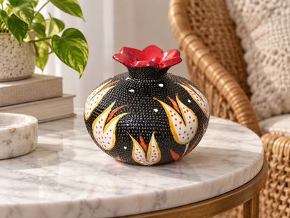 Ceramic Pomegranate Vase, 4 Inch Textured Decorative Ornament