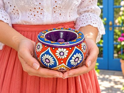 Handmade Ceramic Ashtray with Lid, 5 Inch Hand Painted Floral Outdoor Ashtray