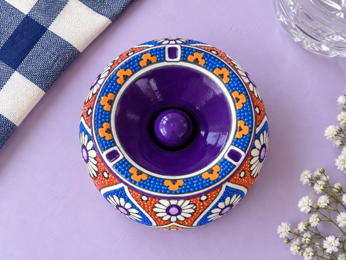 Handmade Ceramic Ashtray with Lid, 5 Inch Hand Painted Floral Outdoor Ashtray