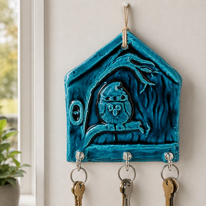 Handmade Ceramic House Key Holder for Wall, Turquoise Entryway Key Rack Housewarming Gift