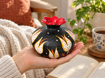 Ceramic Pomegranate Vase, 4 Inch Textured Decorative Ornament