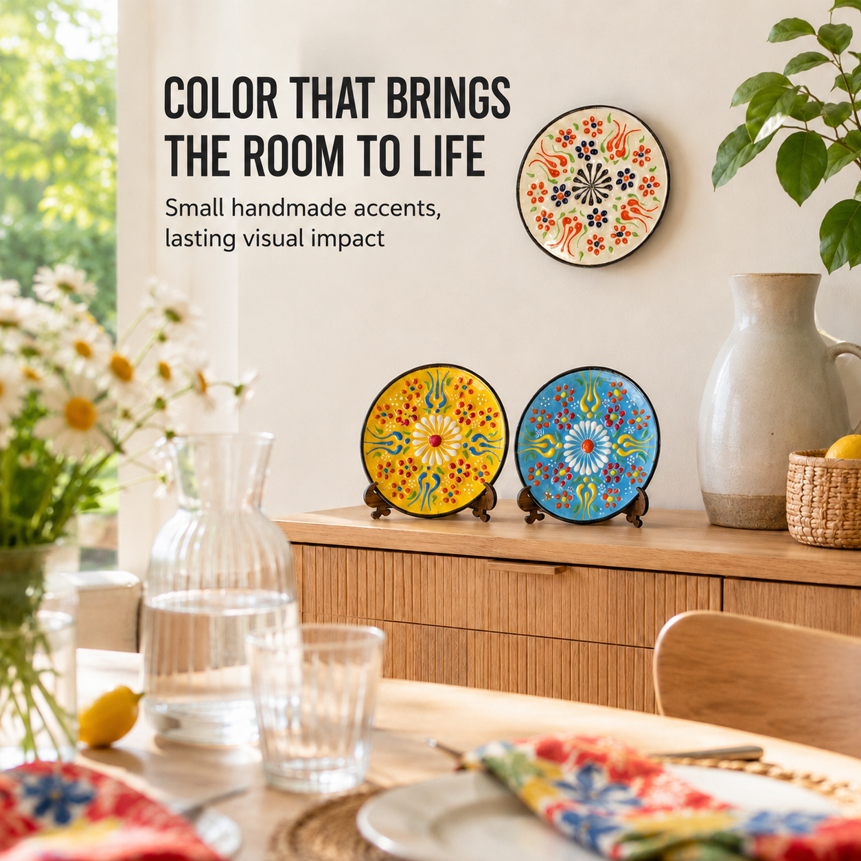 Decorative Ceramic Plate with Stand, 3" Handmade Ceramic Platter (8 cm) Decorative Dish, Home Decor
