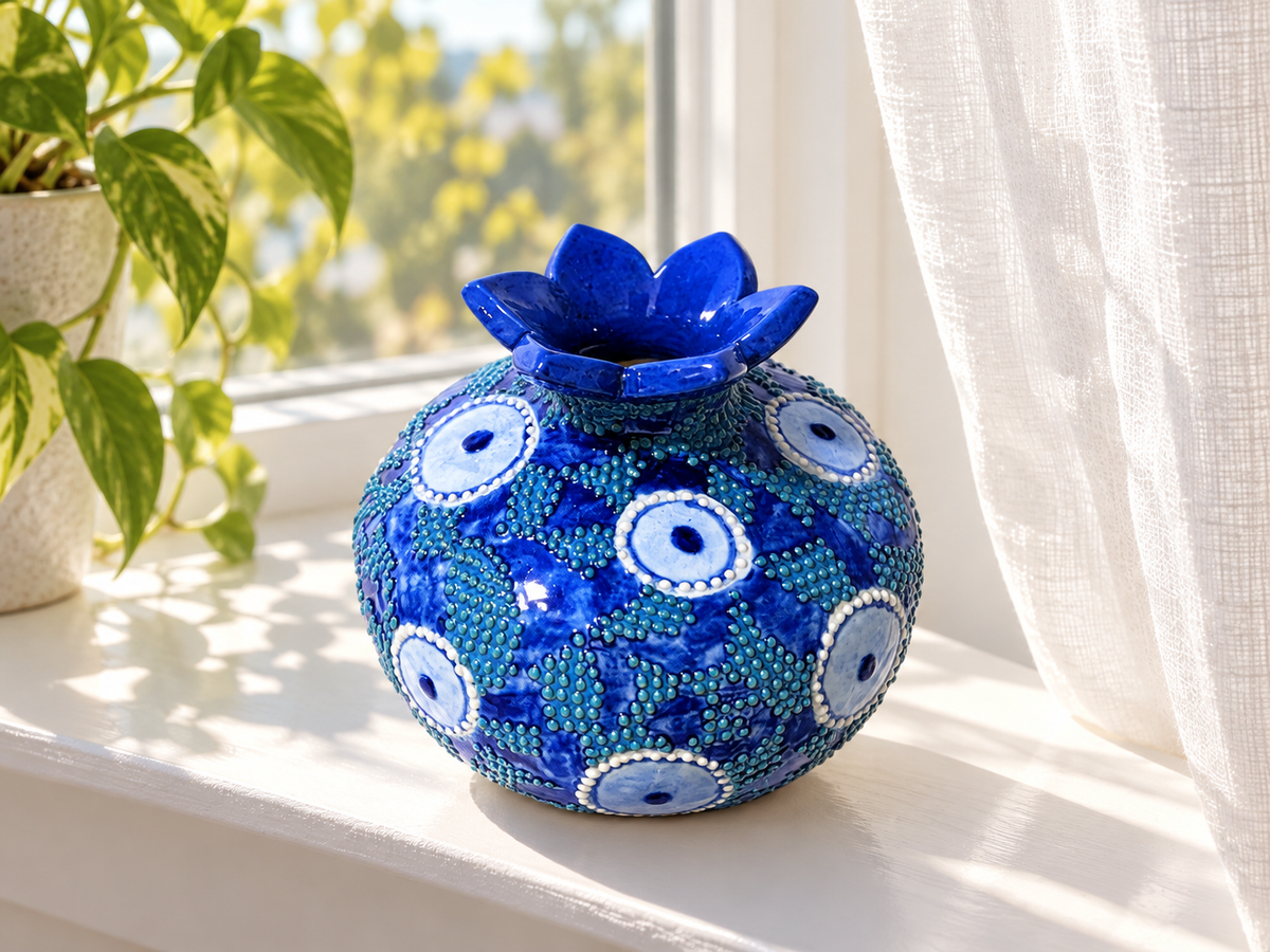 Ceramic Pomegranate Vase, 4 Inch Textured Decorative Ornament