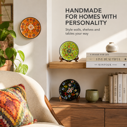 Decorative Ceramic Plate with Stand, 3" Handmade Ceramic Platter (8 cm) Decorative Dish, Home Decor