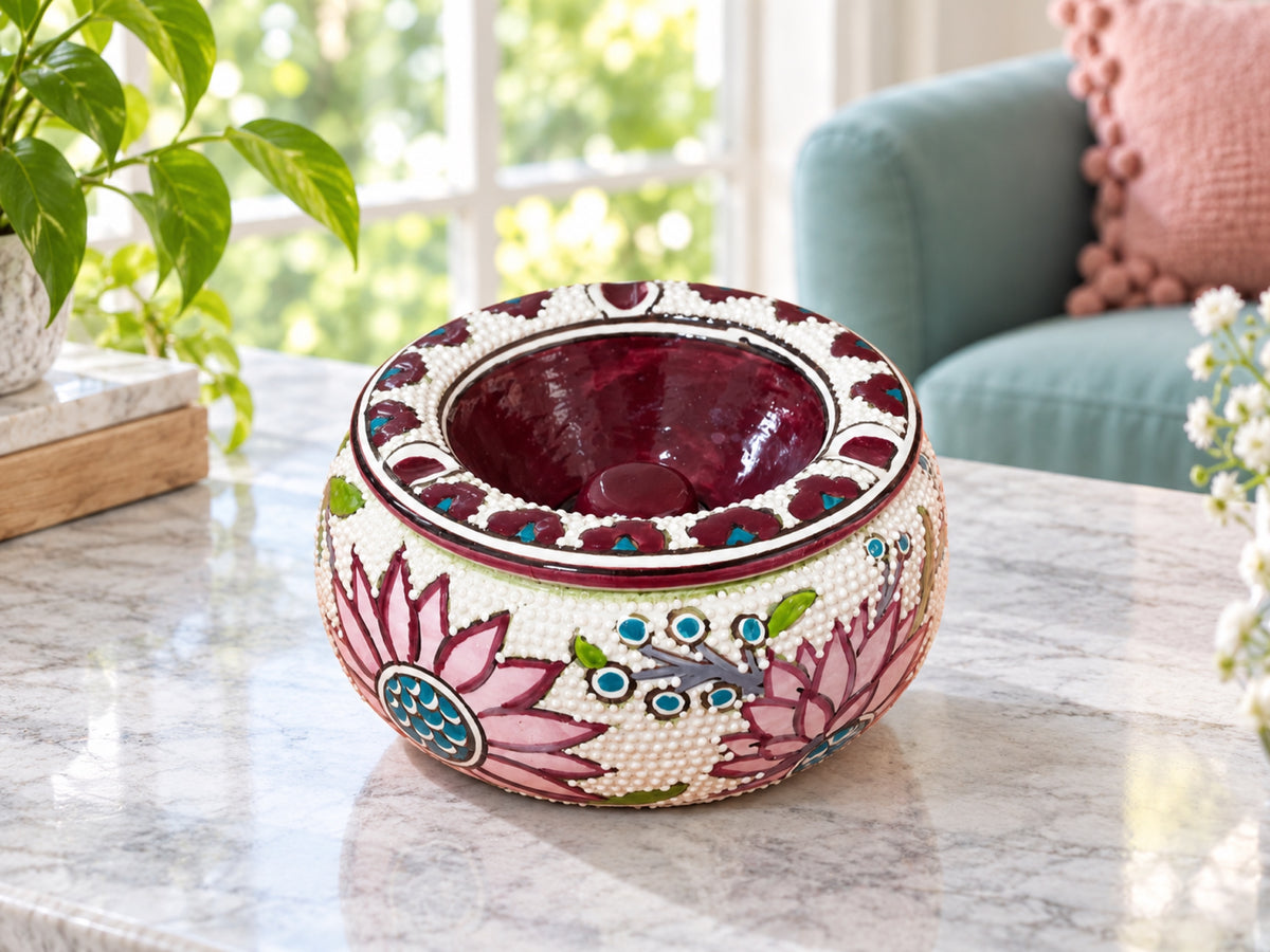 Handmade Ceramic Ashtray with Lid, 5 Inch Hand Painted Floral Outdoor Ashtray