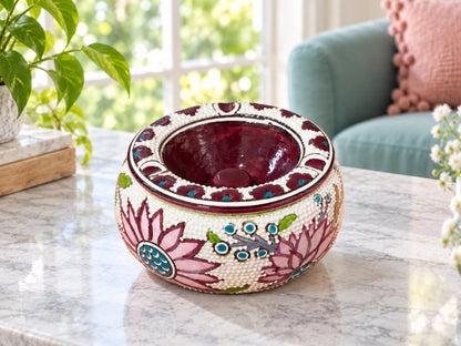 Handmade Ceramic Ashtray with Lid, 5 Inch Hand Painted Floral Outdoor Ashtray