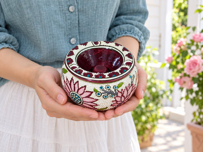 Handmade Ceramic Ashtray with Lid, 5 Inch Hand Painted Floral Outdoor Ashtray