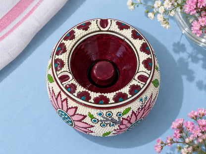 Handmade Ceramic Ashtray with Lid, 5 Inch Hand Painted Floral Outdoor Ashtray