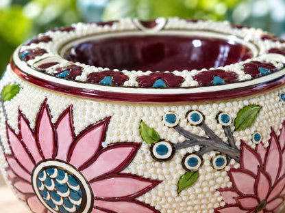 Handmade Ceramic Ashtray with Lid, 5 Inch Hand Painted Floral Outdoor Ashtray