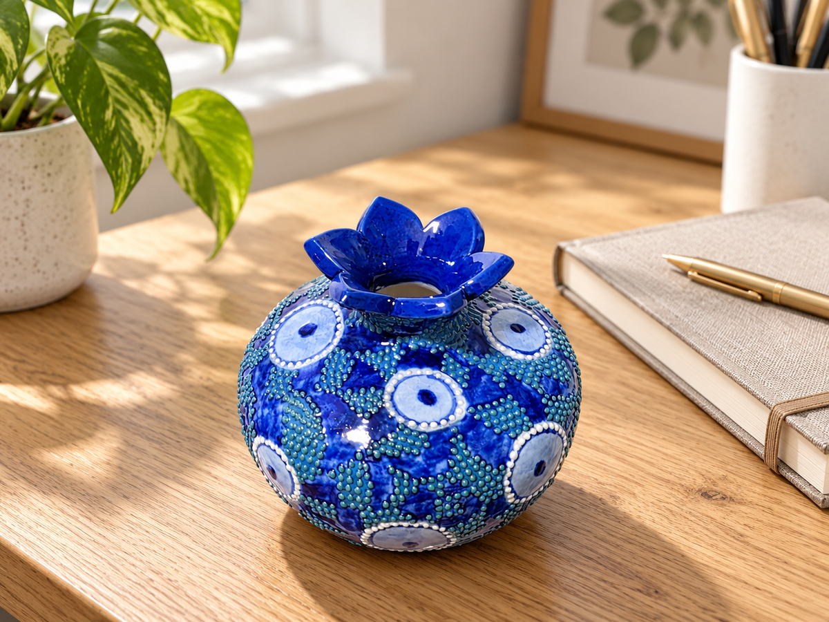 Ceramic Pomegranate Vase, 4 Inch Textured Decorative Ornament