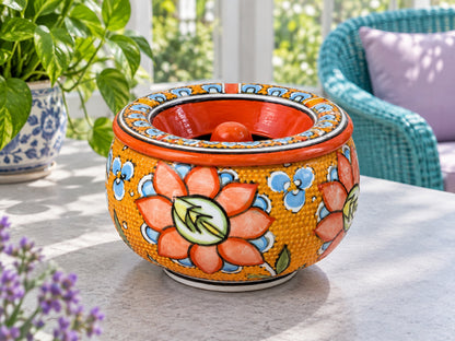 Handmade Ceramic Ashtray with Lid, 5 Inch Hand Painted Floral Outdoor Ashtray