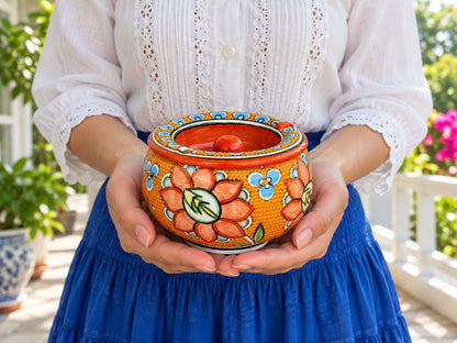 Handmade Ceramic Ashtray with Lid, 5 Inch Hand Painted Floral Outdoor Ashtray