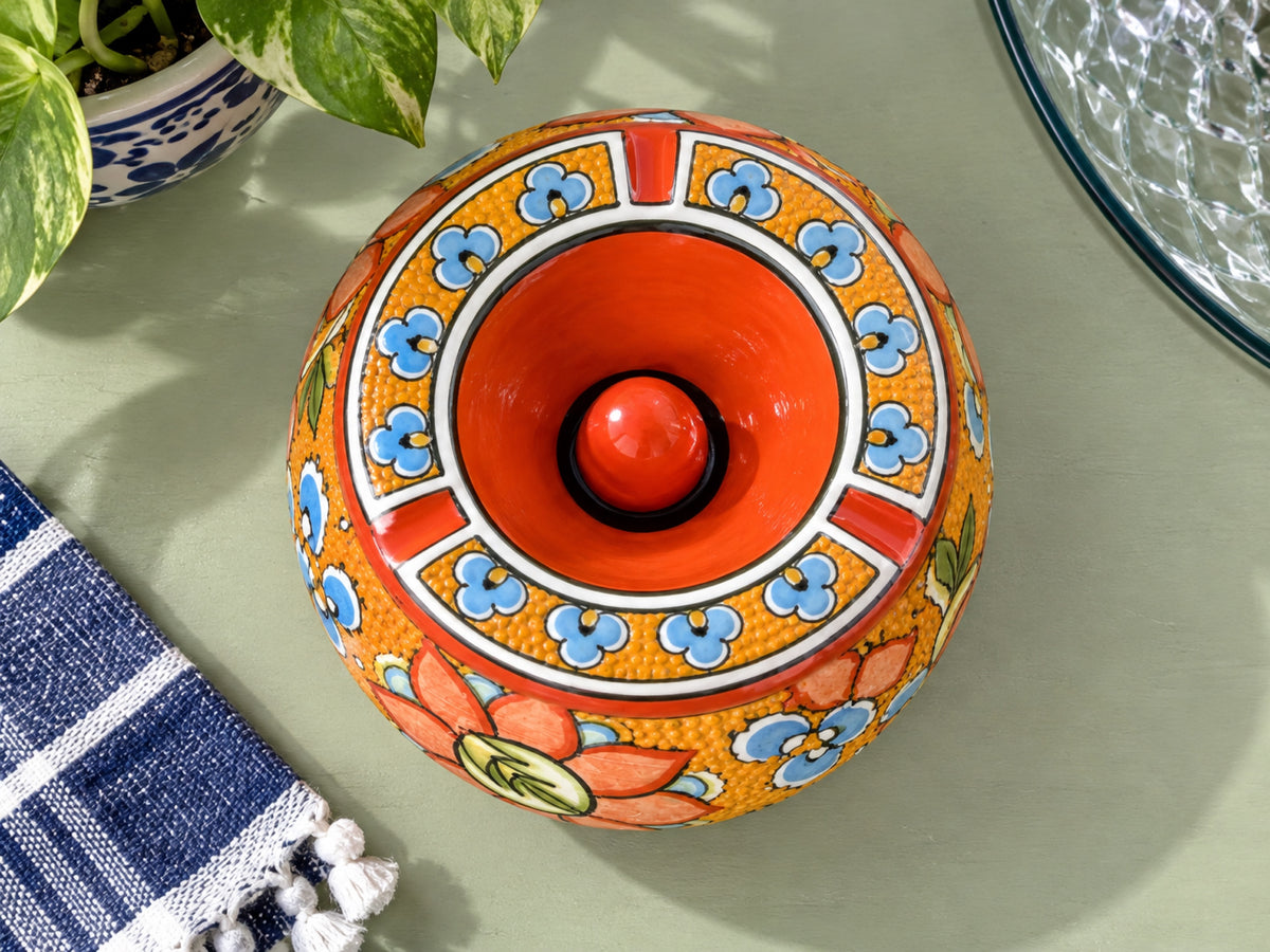 Handmade Ceramic Ashtray with Lid, 5 Inch Hand Painted Floral Outdoor Ashtray