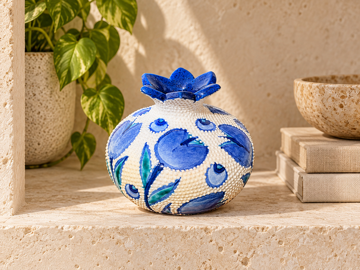 Ceramic Pomegranate Vase, 4 Inch Textured Decorative Ornament